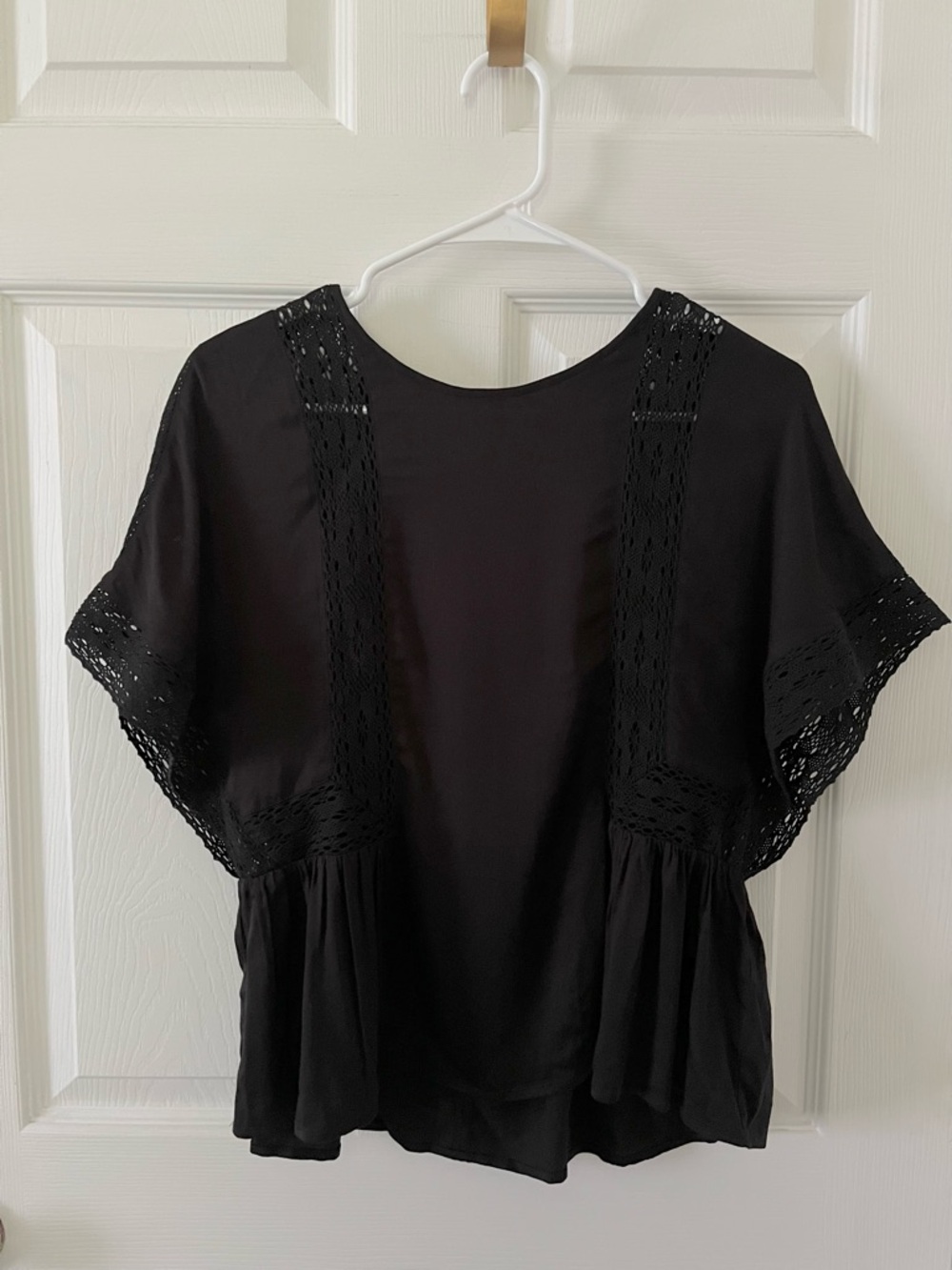 Chaser Black Crochet-Petal Short Sleeve Blouse